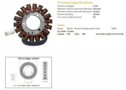 DZE UZWOJENIE ALTERNATORA STATOR YAMAHA FZ6 FAZER 04-09 (OEM 5VX-81410-00)