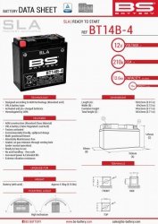 BS AKUMULATOR BT14B-4 (FA) (YT14B4) 12V 12AH 150X69X145 BEZOBSŁUGOWY - ZALANY (210A) (4)