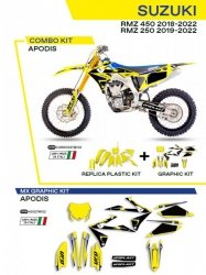 UFO KOMPLET PLASTIKÓW SUKIT418102 PLUS KOMPLET NAKLEJEK (OKLEIN) SUZUKI RMZ 250 19-22; RMZ 450 18-22 W ZESTAWIE PRZEDNIA TABLICA