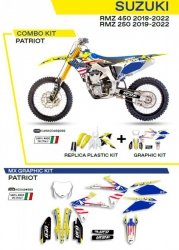 UFO KOMPLET PLASTIKÓW SUKIT418999 PLUS KOMPLET NAKLEJEK (OKLEIN) SUZUKI RMZ 250 19-22; RMZ 450 18-22 W ZESTAWIE PRZEDNIA TABLICA