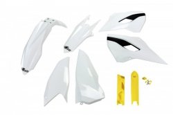 UFO KOMPLET PLASTIKÓW (FULL KIT) Z OSŁONAMI TELESKOPÓW (AMORTYZATORÓW) HUSQVARNA TE/FE 125/250/300/350/450 14 KOLOR OEM (BIAŁY) 