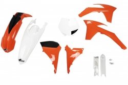 UFO KOMPLET PLASTIKÓW (FULL KIT) Z OSŁONAMI TELESKOPÓW (AMORTYZATORÓW) KTM SXF 11-12, SX 12 KOLOR OEM (POMARAŃCZOWY/BIAŁY) (KT51