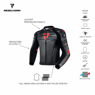 KURTKA SKÓRZANA REBELHORN VANDAL BLACK/FLO RED 60