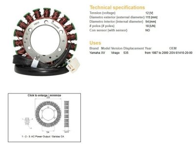 DZE UZWOJENIE ALTERNATORA STATOR YAMAHA XV 535 VIRAGO 87-00 (OEM 2GV-81410-20-00)