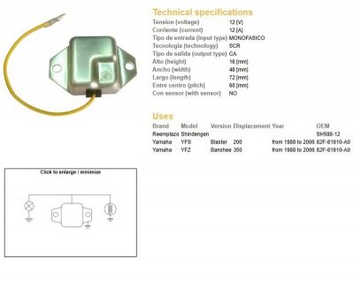 DZE REGULATOR NAPIĘCIA YAMAHA YFS200 BLASTER 88-06, YFZ350 BANSHEE 88-06