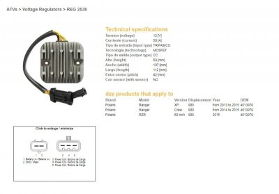 DZE REGULATOR NAPIĘCIA POLARIS RANGER 900 XP/CREW/60 '13-'15 MOSFET - 50A (4013978) (ESR829)