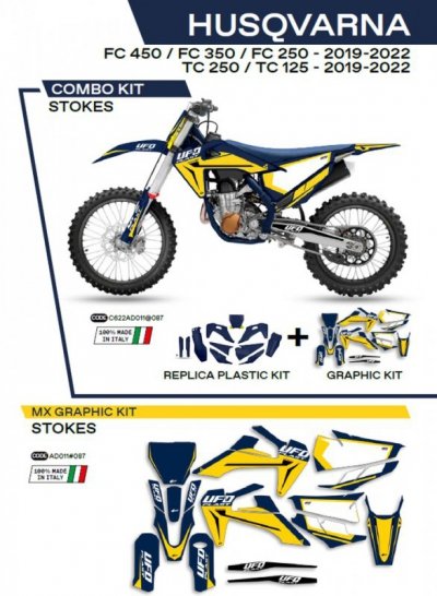 UFO KOMPLET PLASTIKÓW HUKIT622087 PLUS KOMPLET NAKLEJEK (OKLEIN) HUSQVARNA TC 125/250 19-22; FC 250/350/450 19-22 W ZESTAWIE PRZ
