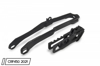 UFO KOMPLET ŚLIZG + PROWADNICA ŁAŃCUCHA HONDA CRF 250 R 20-25 , CRF 250 RX 21-25 , CRF 450 R / RX 19-25 KOLOR CZARNY