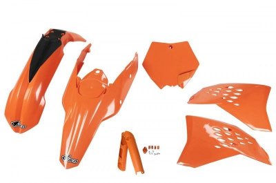 UFO KOMPLET PLASTIKÓW (FULL KIT) Z OSŁONAMI TELESKOPÓW (AMORTYZATORÓW) KTM SX/SXF 07-10 KOLOR POMARAŃCZOWY