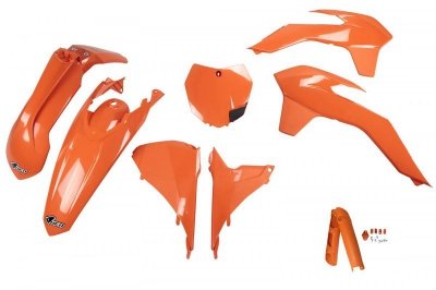 UFO KOMPLET PLASTIKÓW (FULL KIT) Z OSŁONAMI TELESKOPÓW (AMORTYZATORÓW) KTM SX/SXF 13-15, SX 250 16, KOLOR POMARAŃCZOWY