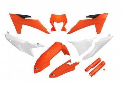 UFO KOMPLET PLASTIKÓW (FULL KIT) Z OSŁONAMI TELESKOPÓW (AMORTYZATORÓW) KTM EXC 150 / 250 / 300 TBI 24-25, EXC-F 250 / 350 / 450 