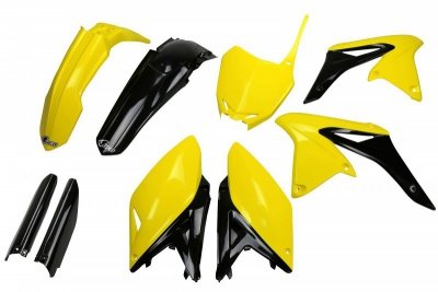 UFO KOMPLET PLASTIKÓW (FULL KIT) Z OSŁONAMI TELESKOPÓW (AMORTYZATORÓW) SUZUKI RMZ 250 10-18 KOLOR OEM 14-16 (ŻÓŁTY/CZARNY) (SU41