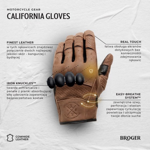RĘKAWICE SKÓRZANE BROGER CALIFORNIA BLACK XXL