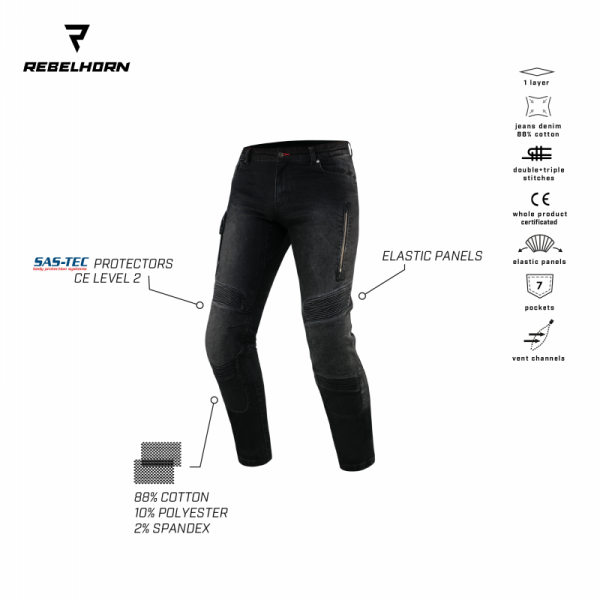 JEANSY MOTOCYKLOWE REBELHORN VANDAL DENIM BLACK 40/32