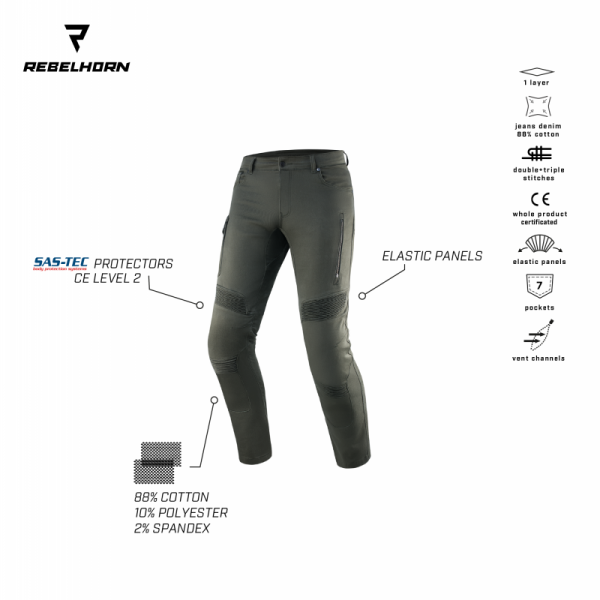 JEANSY MOTOCYKLOWE REBELHORN VANDAL TWILL OLIVE 32/32