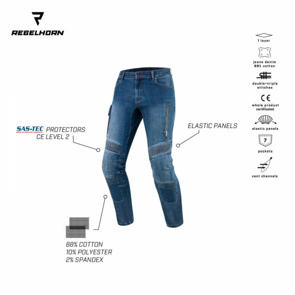 JEANSY MOTOCYKLOWE REBELHORN VANDAL DENIM BLUE 36/34