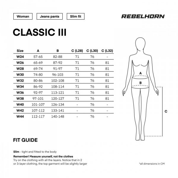 JEANSY MOTOCYKLOWE DAMSKIE REBELHORN CLASSIC 3 SLIM FIT WASHED BLUE 44/30 W44/30