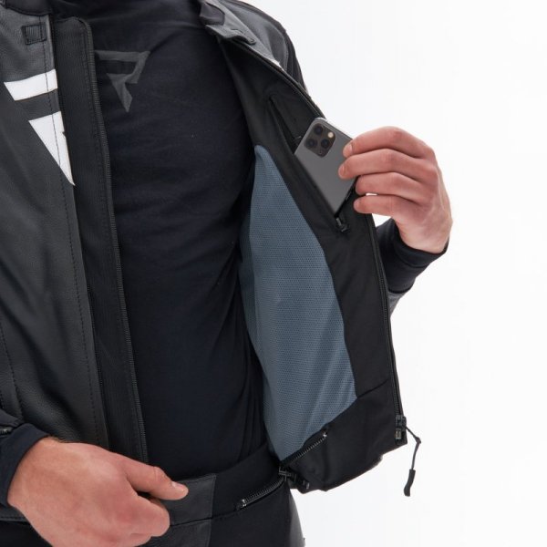 KURTKA MOTOCYKLOWA SKÓRZANA REBELHORN VELOCE BLACK GREY FLUO RED 46