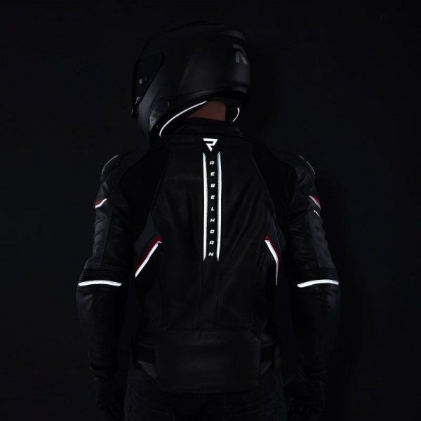 KURTKA MOTOCYKLOWA SKÓRZANA REBELHORN VELOCE BLACK GREY FLUO RED 48