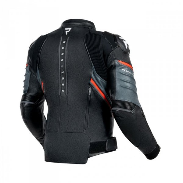 KURTKA MOTOCYKLOWA SKÓRZANA REBELHORN VELOCE BLACK GREY FLUO RED 52