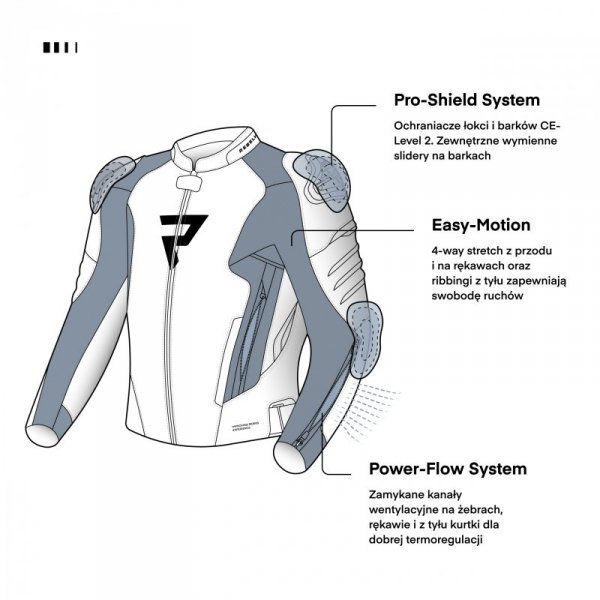 KURTKA MOTOCYKLOWA SKÓRZANA REBELHORN VELOCE BLACK GREY FLUO RED 52