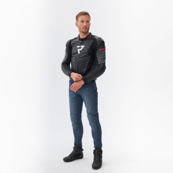 KURTKA MOTOCYKLOWA SKÓRZANA REBELHORN VELOCE BLACK GREY FLUO RED 58