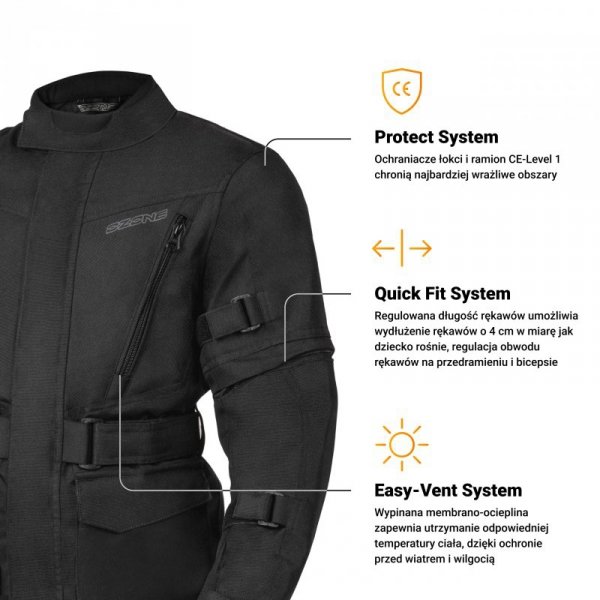 KURTKA MOTOCYKLOWA TEKSTYLNA JUNIOR OZONE SAHARA BLACK YM