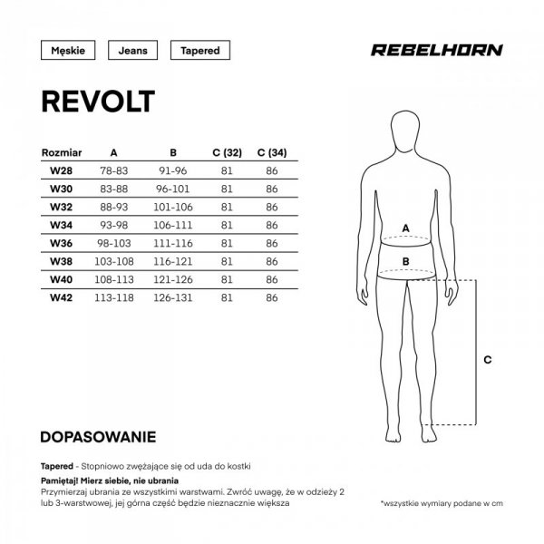 JEANSY MOTOCYKLOWE REBELHORN REVOLT WASHED BLUE MONOLAYER 34/32