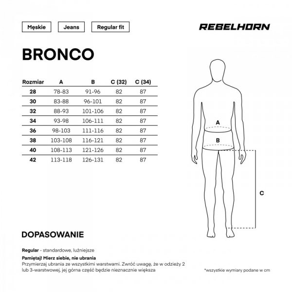 JEANSY MOTOCYKLOWE REBELHORN BRONCO WASHED BLUE MONOLAYER 28/34