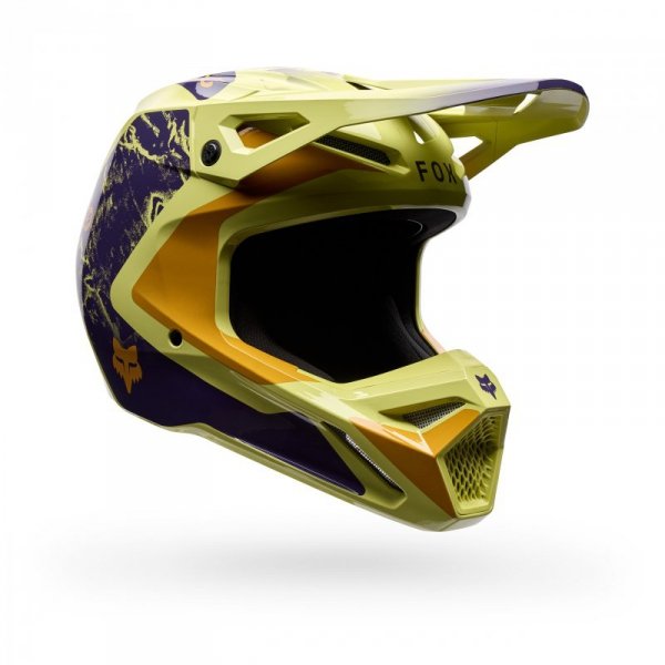 KASK MOTOCYKLOWY FOX V1 IMAGE PRINT PURPLE YELLOW L