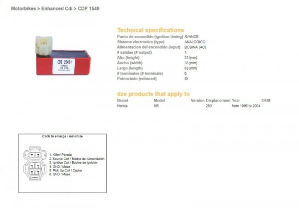 DZE MODUŁ ZAPŁONU CDI HONDA XR 250R 96-04