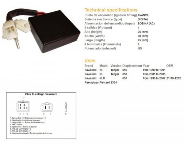 DZE MODUŁ ZAPŁONU CDI KAWASAKI KLR 650 90-07; KL 650 TENGAI 90-05 (OEM21119-1272)