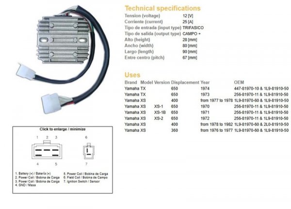 DZE REGULATOR NAPIĘCIA YAMAHA TX 650 73-74; XS 360 76-77; XS 400 78-82; XS 650 70-72 (447-81970-10-00) (ESR350)