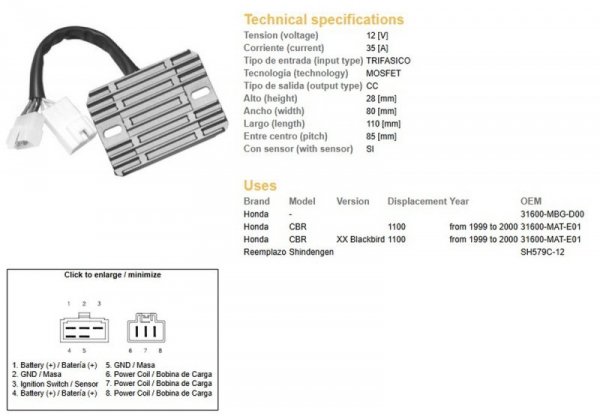 DZE REGULATOR NAPIĘCIA HONDA CBR 1100XX 99-00 (31600-MAT-E01) (SH579C-12) (ESR684)