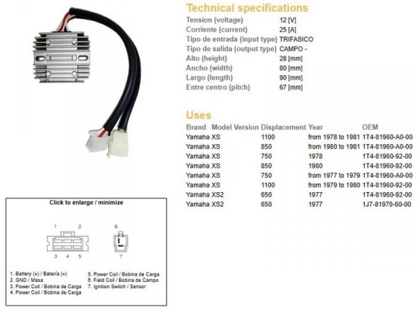 DZE REGULATOR NAPIĘCIA YAMAHA XS 650 77; XS 750 77-79; XS 850 80-81; XS 1100 79-81 (1T4-81960-92-00, 1T4-81960-A0-00) (ESR310)