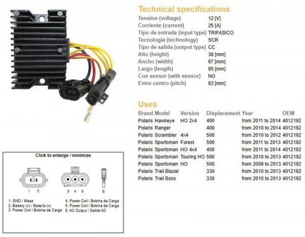 DZE REGULATOR NAPIĘCIA POLARIS TRAIL BLAZER 330 10-13; TRAIL BOSS 330 10-13; RANGER 400 10-14; SPORTSMAN 400/500 11-14; SCRAMBLE