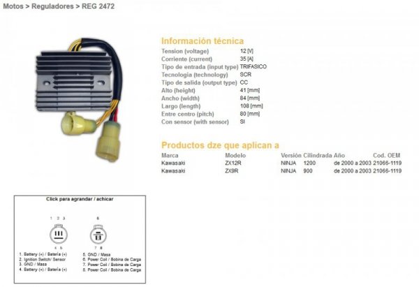 DZE REGULATOR NAPIĘCIA KAWASAKI ZX-9R 00-03; ZX 12R 00-03 (35A) (21066-1119) (ESR516)