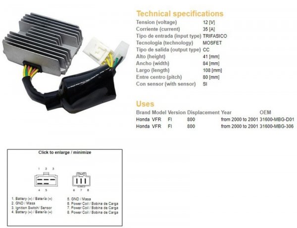 DZE REGULATOR NAPIĘCIA HONDA VFR 800 FI 00-01 (35A) (3160-MBG-D01) (ESR691)
