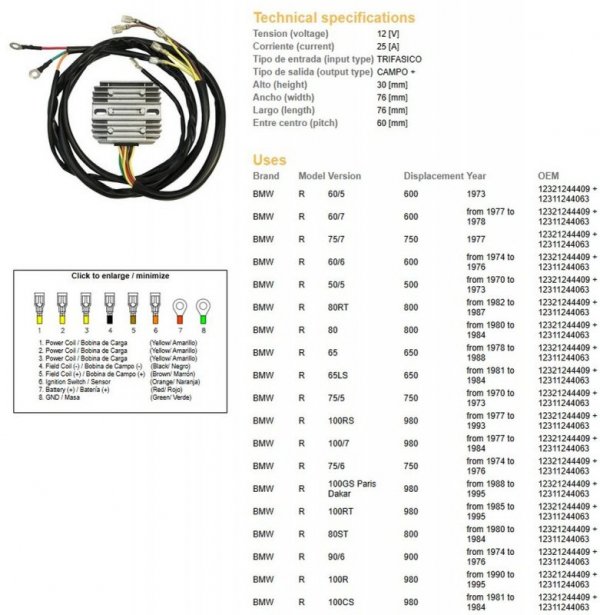 DZE REGULATOR NAPIĘCIA BMW R 60/75/65/80/90/100 74-88, MOTO GUZZI 650/750/850/1000 75-95 (12321244409, 12311244063) (ESR450)