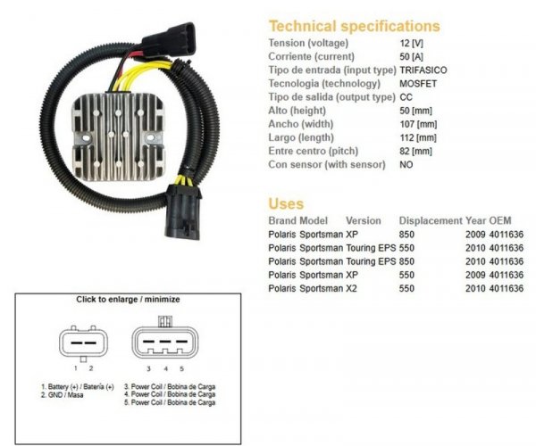 DZE REGULATOR NAPIĘCIA POLARIS SPORTSMAN 550 09-10, 850 09-10 (40111636) (50A)