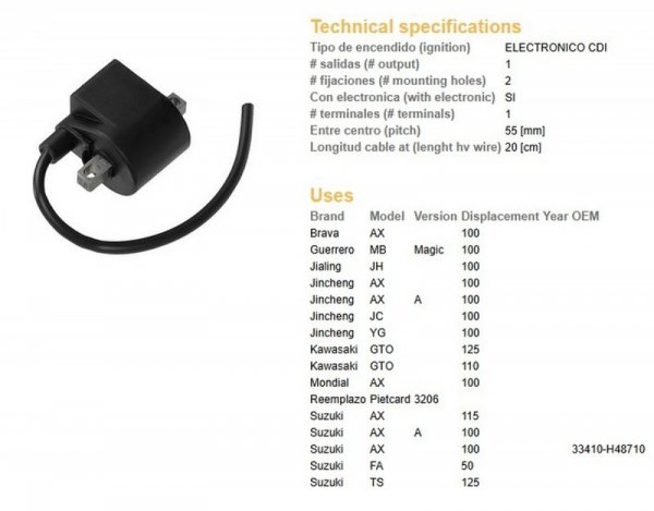 DZE CEWKOMODUŁ KAWASAKI GTO 110/125; SUZUKI AX 100/115; FA 50; TS 125 (WSZYSTKIE ROCZNIKI) (OEM 33410-H48710)