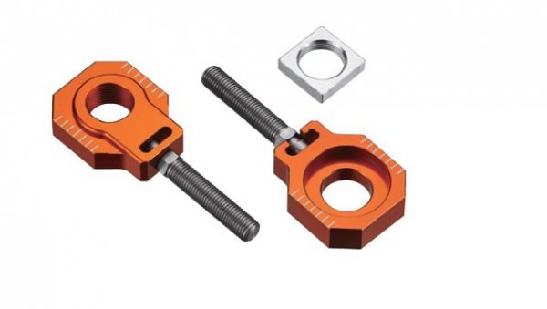ACCEL NAPINACZ TYLNEJ OŚKI ZE ŚRUBĄ KTM SX 85 13-14 (ŚR. 20MM) KOLOR POMARAŃCZOWY (KPL. -2SZT.)