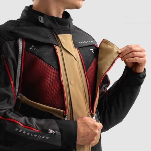 KURTKA MOTOCYKLOWA TEKSTYLNA REBELHORN HARDY 3.0 DESERT GREY RED 3XL