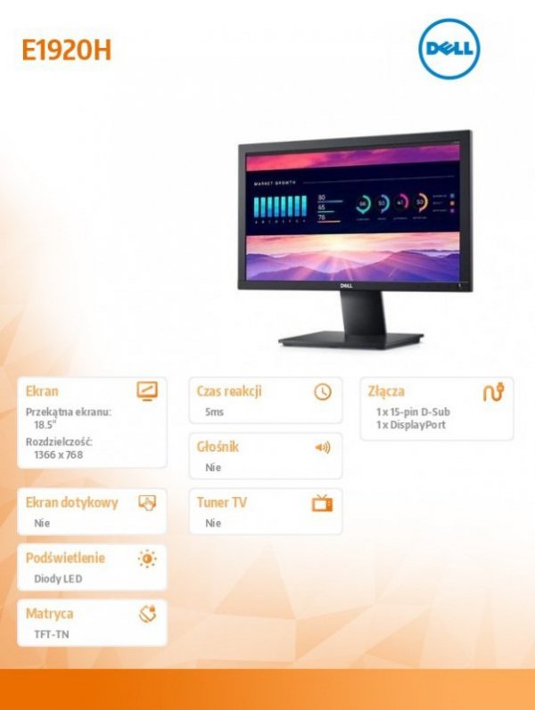 Monitor E1920H 18.5'' LED TN (1366x768)/60Hz/16:9/VGA/DP/3Y AEG