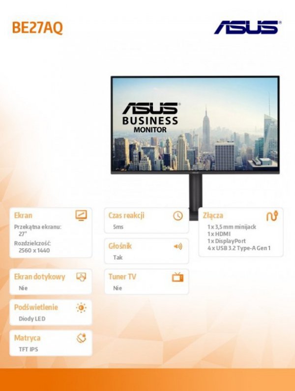 Monitor 27 cali BE27AQ BU IPS QHD HDMI USB DP