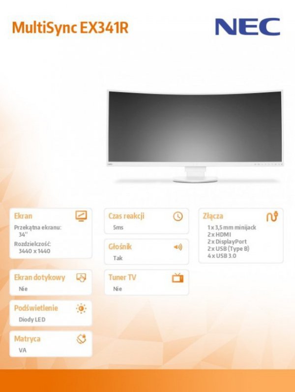 Monitor MultiSync EX341R wh 34cale 3440x1440, 290cd/m2
