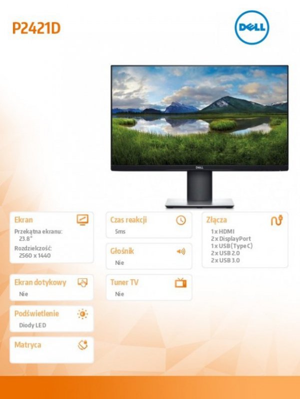 Monitor  P2421DC 23.8 cala IPS LED QHD (2560x1440) /16:9/HDMI(1.4)/DP(1.2)/USB-C/4xUSB 3.0/3Y PPG