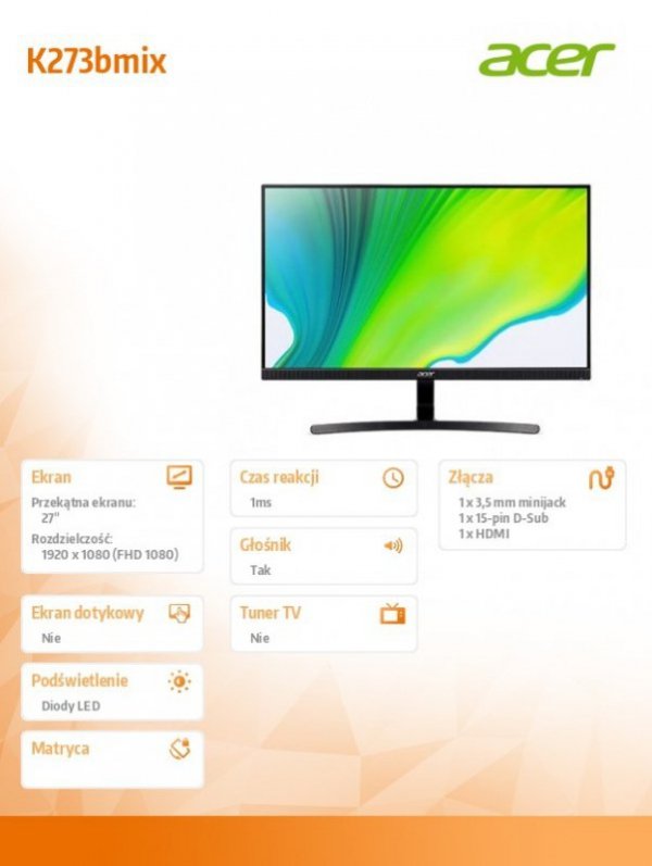 Monitor 27 cali K273bmix IPS LED 1ms(VRB) 250nits