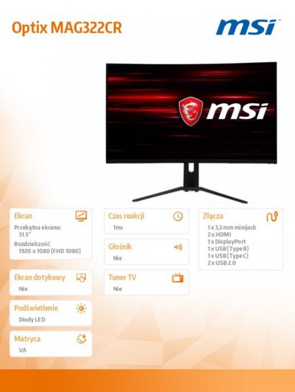 Monitor Optix MAG322CR 31.5 cala Curve/LED/FHD/Non-T/Czarny