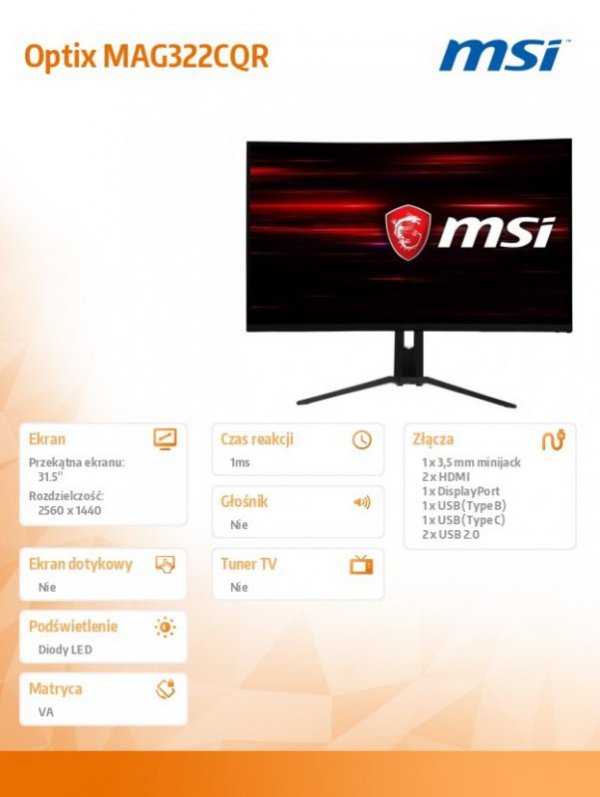 Monitor Optix MAG322CQR 31.5 cala Curve/LED/QHD/Non-Touch/Czarny